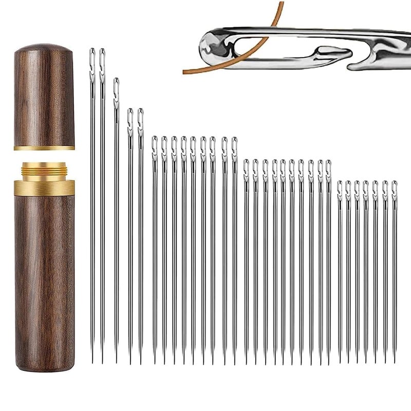 DORPUT 30Pc's Quilting Needle Self-Threading with Wooden Needle Case Long Quilting Needle of Various Sizes Easy Self-Threading Quilting Needle for Quilting, Embroidery, Hand Sewing. - Image 1