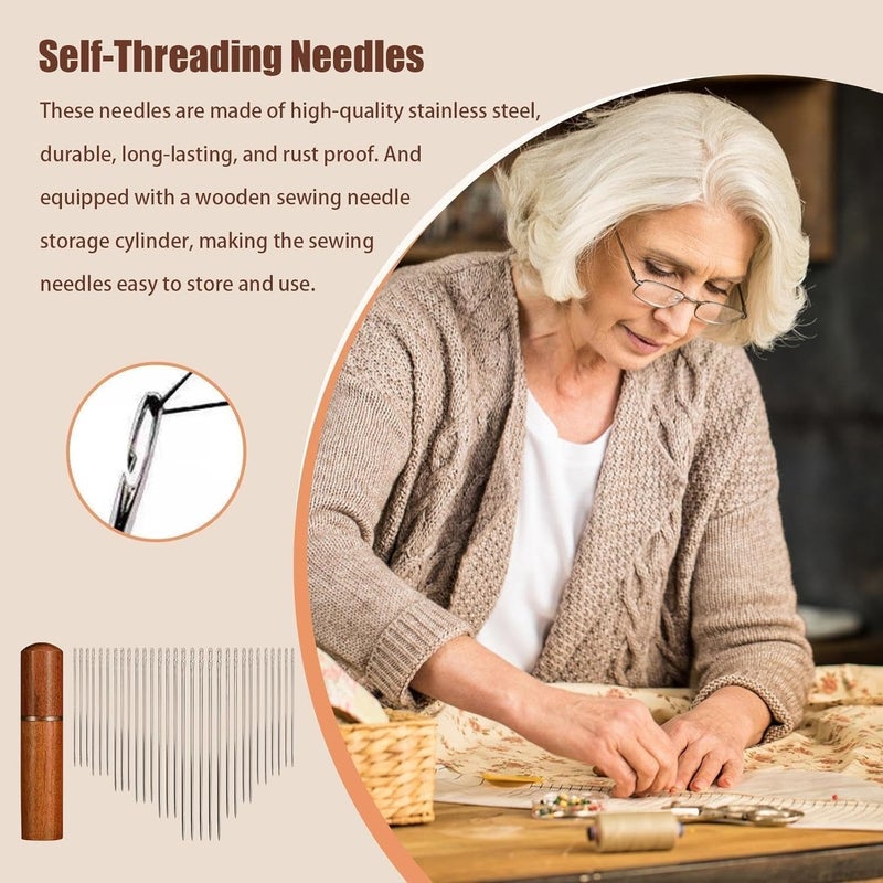 DORPUT 30Pc's Quilting Needle Self-Threading with Wooden Needle Case Long Quilting Needle of Various Sizes Easy Self-Threading Quilting Needle for Quilting, Embroidery, Hand Sewing. - Image 2