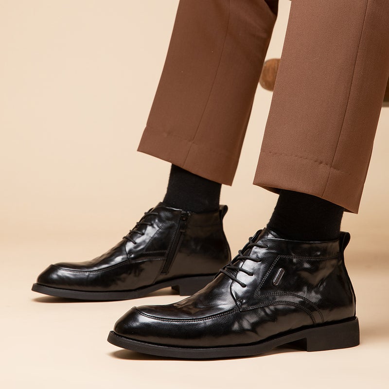 Genuine Leather Martins Men'S Mid-Range Men'S Shoes Fleece-Lined Boots British-Style Business Casual Dress Leather Shoes - Image 1