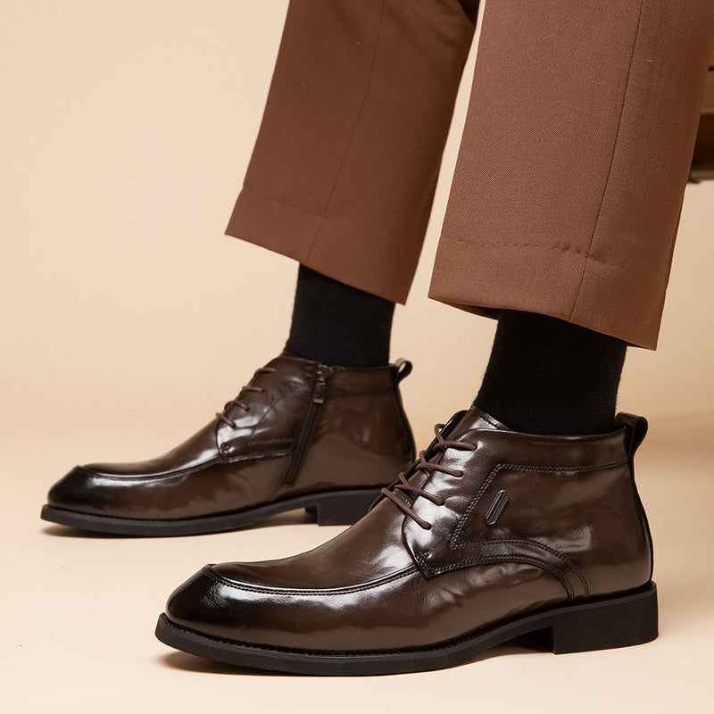 Genuine Leather Martins Men'S Mid-Range Men'S Shoes Fleece-Lined Boots British-Style Business Casual Dress Leather Shoes - Image 4