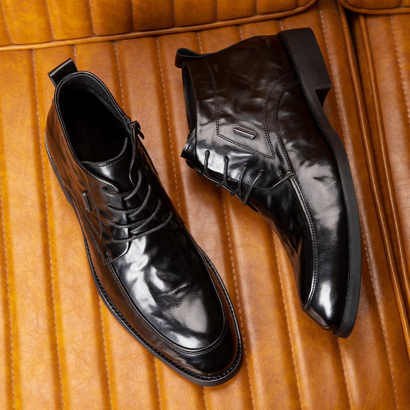 Genuine Leather Martins Men'S Mid-Range Men'S Shoes Fleece-Lined Boots British-Style Business Casual Dress Leather Shoes - Image 3