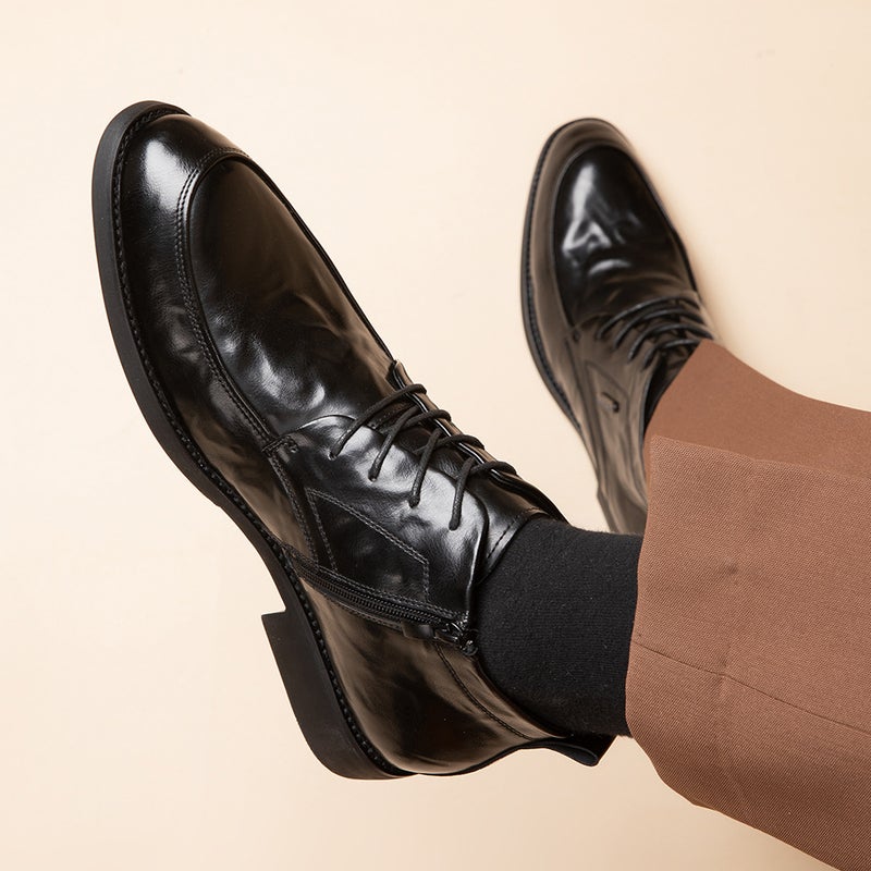 Genuine Leather Martins Men'S Mid-Range Men'S Shoes Fleece-Lined Boots British-Style Business Casual Dress Leather Shoes - Image 5