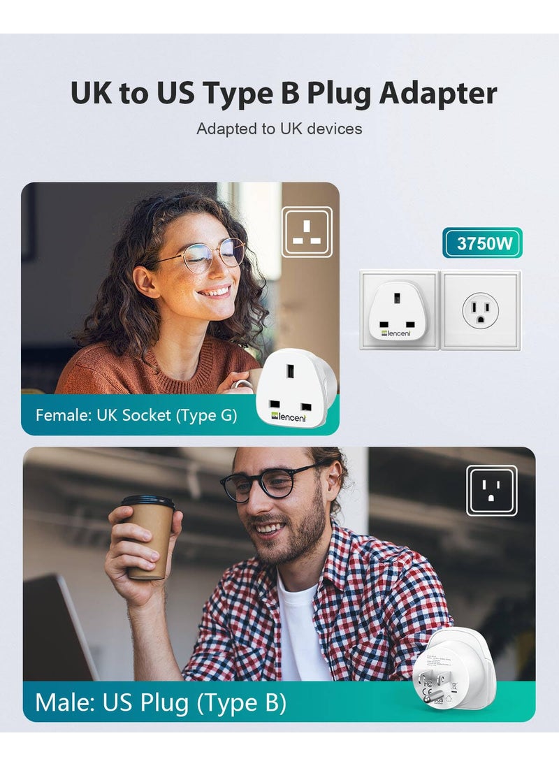 Lencent LENCENT UK to US America Plug Adapter, 2 Pack Grounded USA Visitors Travel Converter, Converts All Type G Plugs from United Kingdom UK Singapore Malaysia UAE Ireland Malta Hongkong and etc. (Type B)  - Image 2