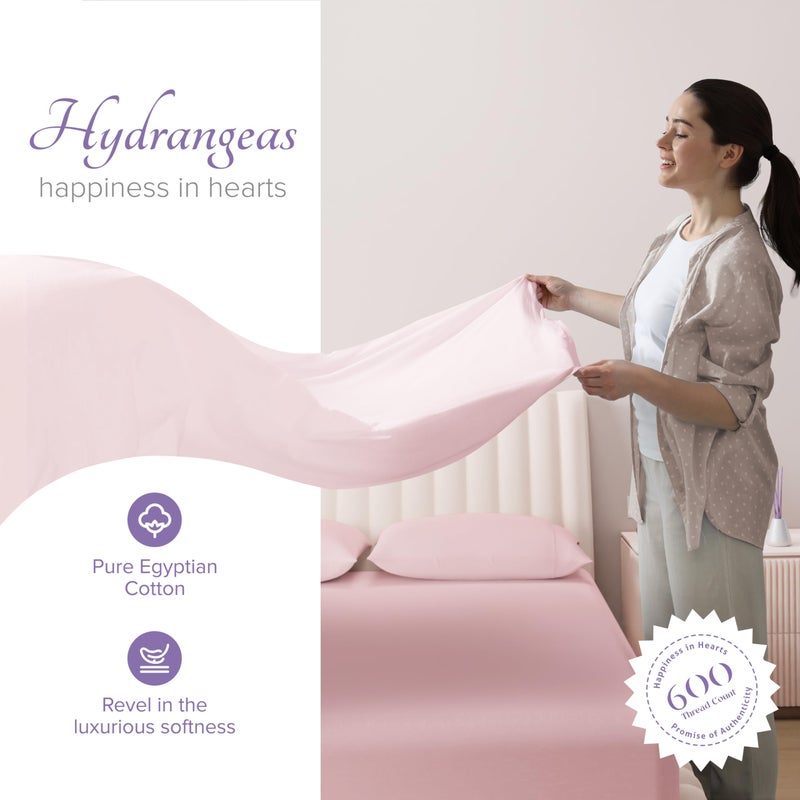 Carressa Linen 100% Egyptian Cotton Sheets - 600 Thread Count 4 PC Queen Size Sheet Set  Soft  Cooling  High Thread Count Sateen  Extra Long Staple Luxury Bedding  16 in Deep Pocket - Soft Blush Pink