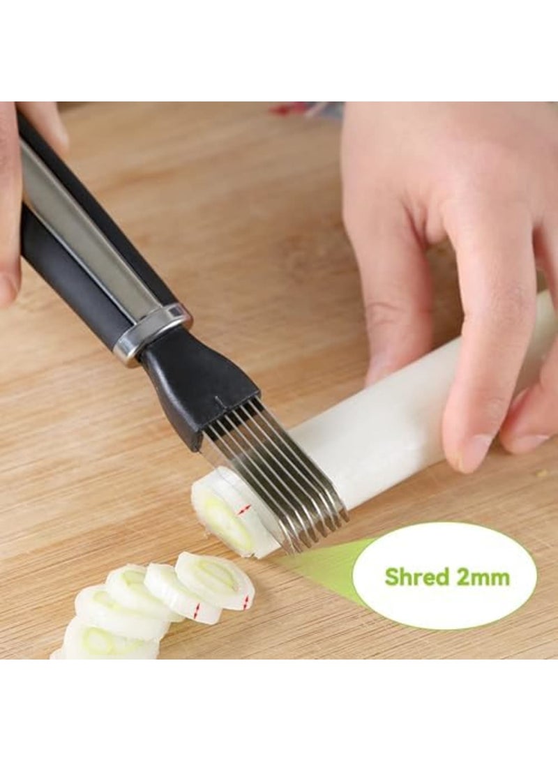 SYOSI 2PCS Onion Shredder - Multifunction Stainless Steel Vegetable Cutter, Stainless Steel Scallion Slicer Shred for Quick and Even Cutting, Kitchen Cooking Gadget for Green Onion Cucumber Kiwi Potato - Image 2