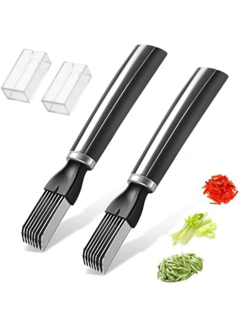 SYOSI 2PCS Onion Shredder - Multifunction Stainless Steel Vegetable Cutter, Stainless Steel Scallion Slicer Shred for Quick and Even Cutting, Kitchen Cooking Gadget for Green Onion Cucumber Kiwi Potato - Image 1