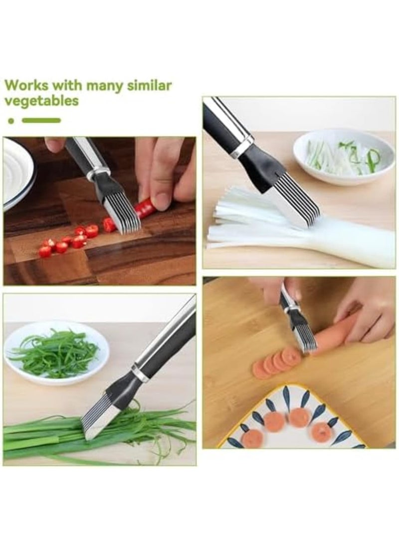 SYOSI 2PCS Onion Shredder - Multifunction Stainless Steel Vegetable Cutter, Stainless Steel Scallion Slicer Shred for Quick and Even Cutting, Kitchen Cooking Gadget for Green Onion Cucumber Kiwi Potato - Image 5