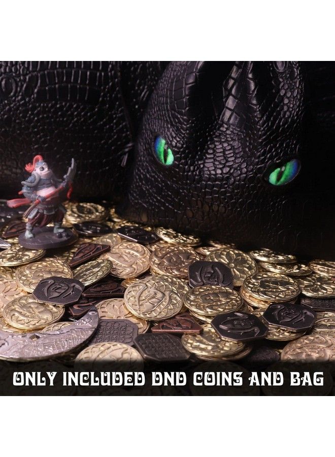 Byhoo 145Pcs Metal Dnd Coins & Leather Bag Contains 60 Gold Coins 40 Sliver Coins 40 Copper Coins And 5 Platinum Coins Game Tokens With Glow In The Night Eyes Leather Bag For Rpg Tablelap Games  - Image 5