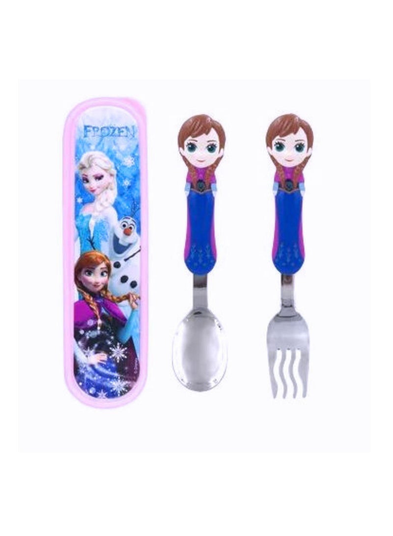 Disney Kids Spoon and Fork Travel Cutlery Set Utensils Metal with 3D Cartoon Character (ANA) - Image 1