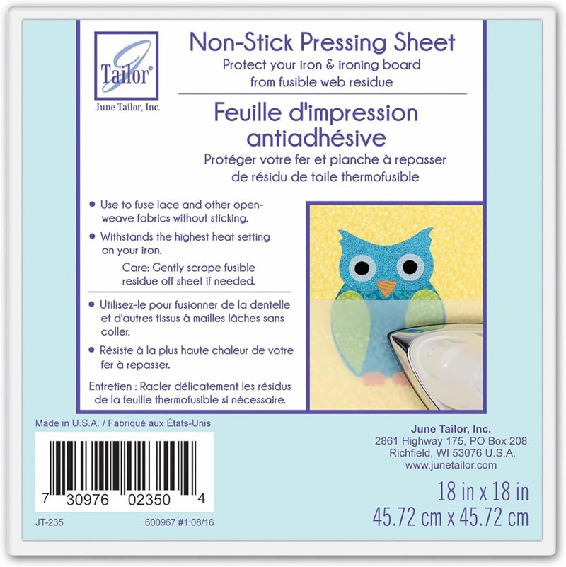June Tailor Non-Stick Pressing Sheet 18x18" for Fusible Web Residue Protection - Image 1