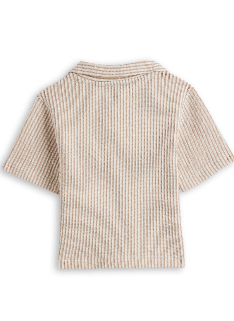 ديركجي طقم ديركيه للأولاد قطعتين - قميص بياقة وشورت كارجو بنسيج مزخرف - Image 3