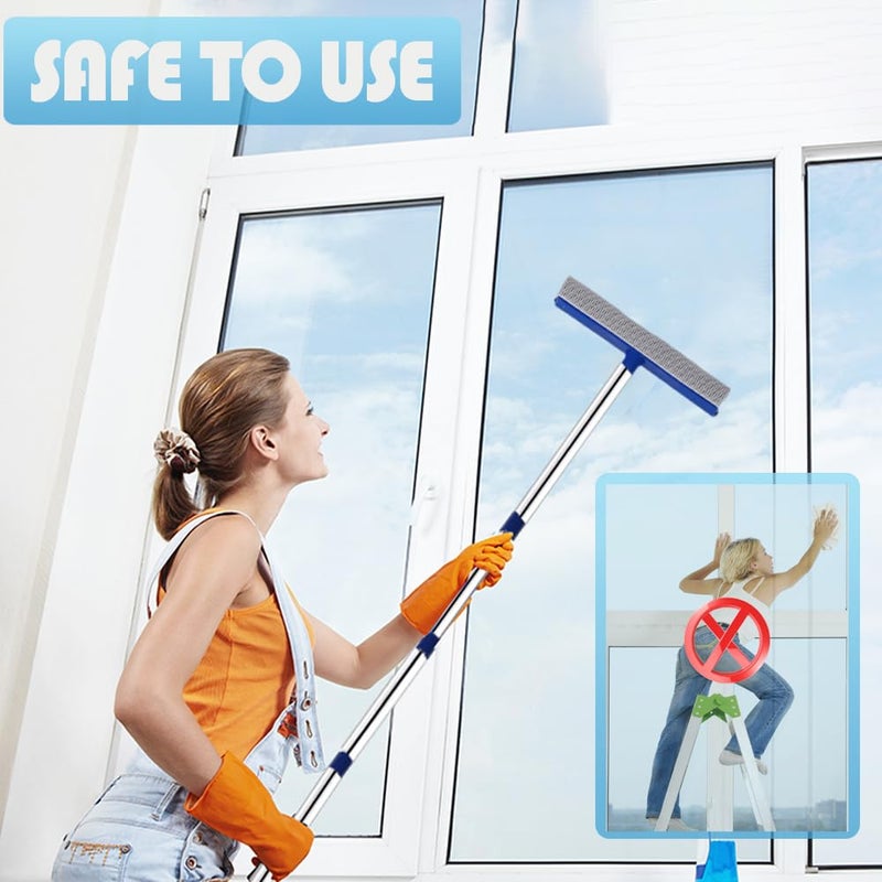 YONILL 72" Squeegee for Cleaning - Long Handle Window Cleaner Tool with Rubber Blade and Sponge Scrubber, 2 in 1 Window Washing Kit with Extension Pole for Home, Car Windshield and Glass - Image 4