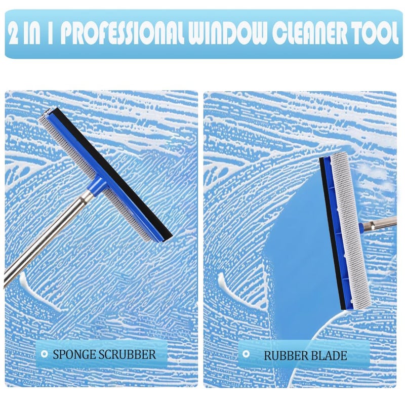 YONILL 72" Squeegee for Cleaning - Long Handle Window Cleaner Tool with Rubber Blade and Sponge Scrubber, 2 in 1 Window Washing Kit with Extension Pole for Home, Car Windshield and Glass - Image 2