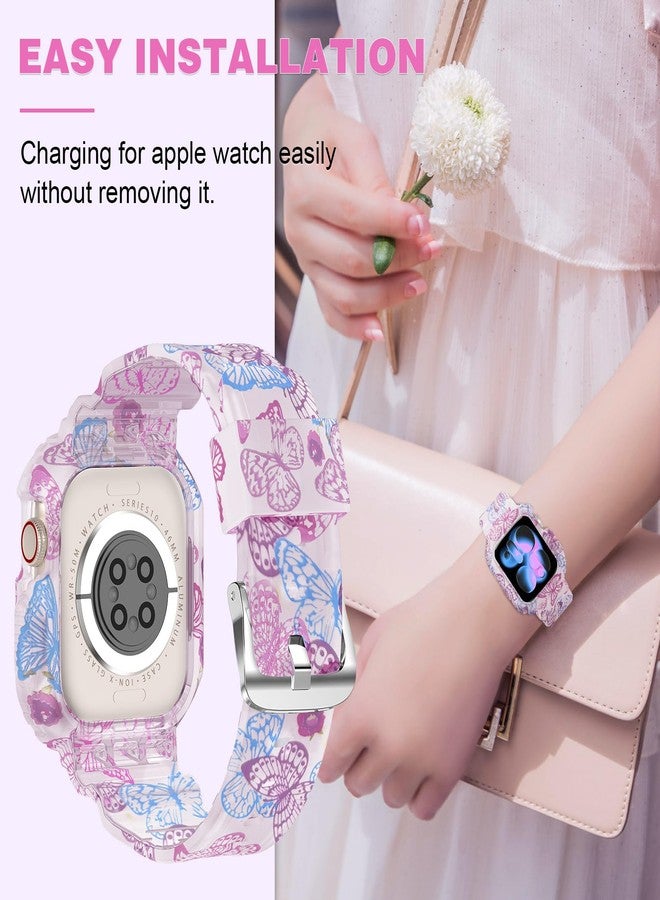 XYF Compatible for Crystal Clear Apple Watch Ultra 3 2 Bands 49mm, Bumper Case for Men Women Jelly Sport Cover Strap for iWatch Ultra 3 2 Series 11 10 9 8 7 SE 6 5 4 3 (Blue Butterfly, 49) - Image 5