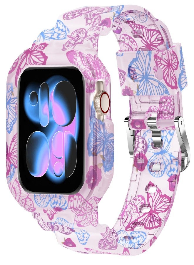 XYF Compatible for Crystal Clear Apple Watch Ultra 3 2 Bands 49mm, Bumper Case for Men Women Jelly Sport Cover Strap for iWatch Ultra 3 2 Series 11 10 9 8 7 SE 6 5 4 3 (Blue Butterfly, 49) - Image 1