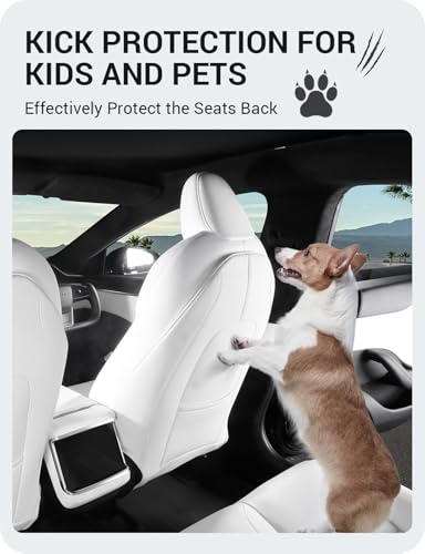 Basenor حامي ظهر المقعد من BASENOR 2025 المحدث لطراز تسلا Y/3/S/X من الجلد، حصائر المقعد الخلفي للأطفال - جيب منظم إضافي، مقاوم للماء والخدوش باللون الأسود (مجموعة من 2)  - Image 4