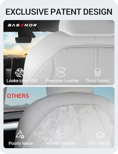 Basenor حامي ظهر المقعد من BASENOR 2025 المحدث لطراز تسلا Y/3/S/X من الجلد، حصائر المقعد الخلفي للأطفال - جيب منظم إضافي، مقاوم للماء والخدوش باللون الأسود (مجموعة من 2)  - Image 2