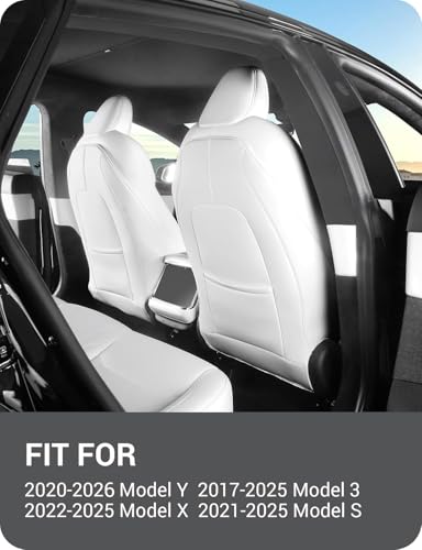 Basenor حامي ظهر المقعد من BASENOR 2025 المحدث لطراز تسلا Y/3/S/X من الجلد، حصائر المقعد الخلفي للأطفال - جيب منظم إضافي، مقاوم للماء والخدوش باللون الأسود (مجموعة من 2)  - Image 3