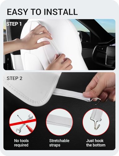 Basenor حامي ظهر المقعد من BASENOR 2025 المحدث لطراز تسلا Y/3/S/X من الجلد، حصائر المقعد الخلفي للأطفال - جيب منظم إضافي، مقاوم للماء والخدوش باللون الأسود (مجموعة من 2)  - Image 5