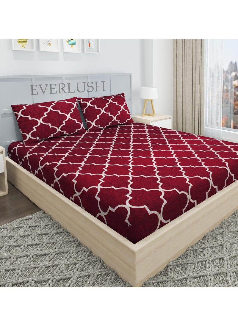 EVERLUSH - Best Fitted Printed Bedsheets Double King Size Bedsheets with 2 Pillow Covers Glace Cotton bedsheet by |EVERLUSH| (Red Carpet, King 72" X 78") - Image 1