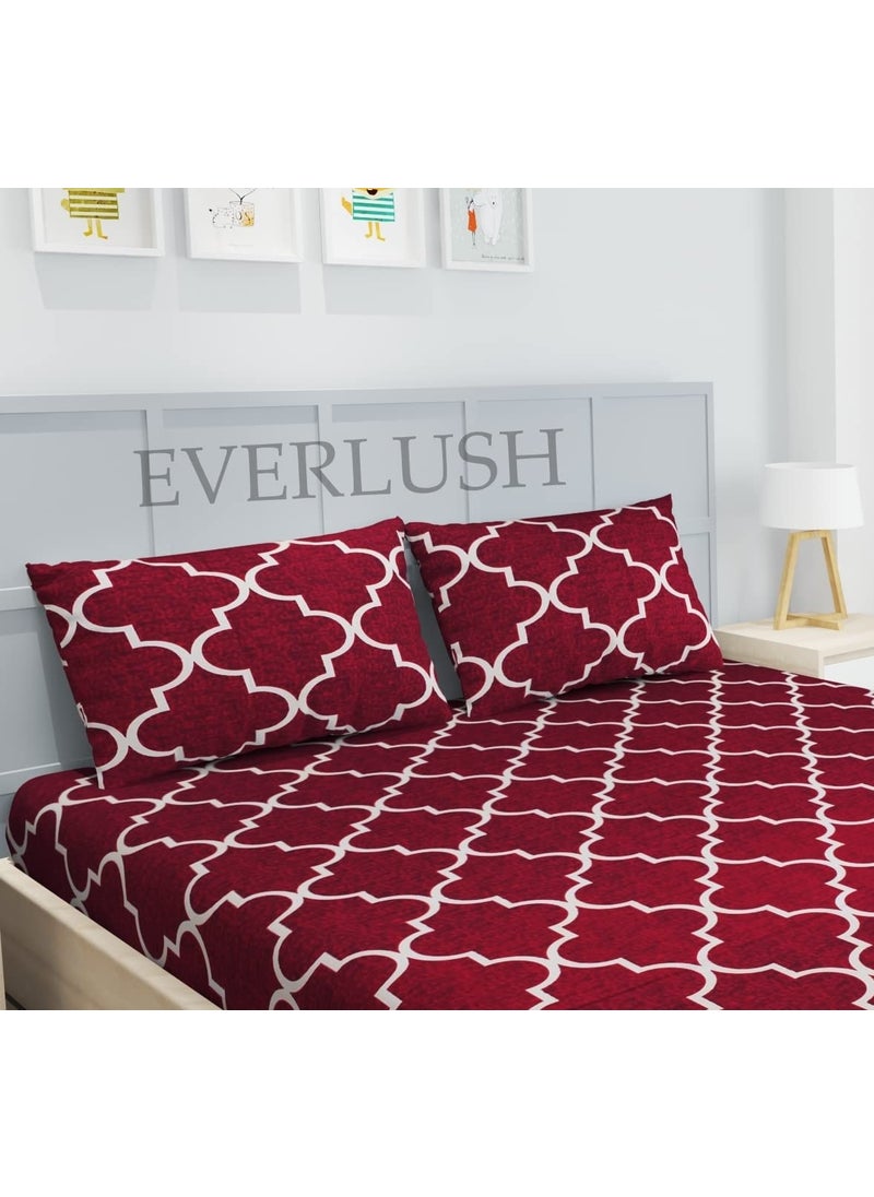 EVERLUSH - Best Fitted Printed Bedsheets Double King Size Bedsheets with 2 Pillow Covers Glace Cotton bedsheet by |EVERLUSH| (Red Carpet, King 72" X 78") - Image 1