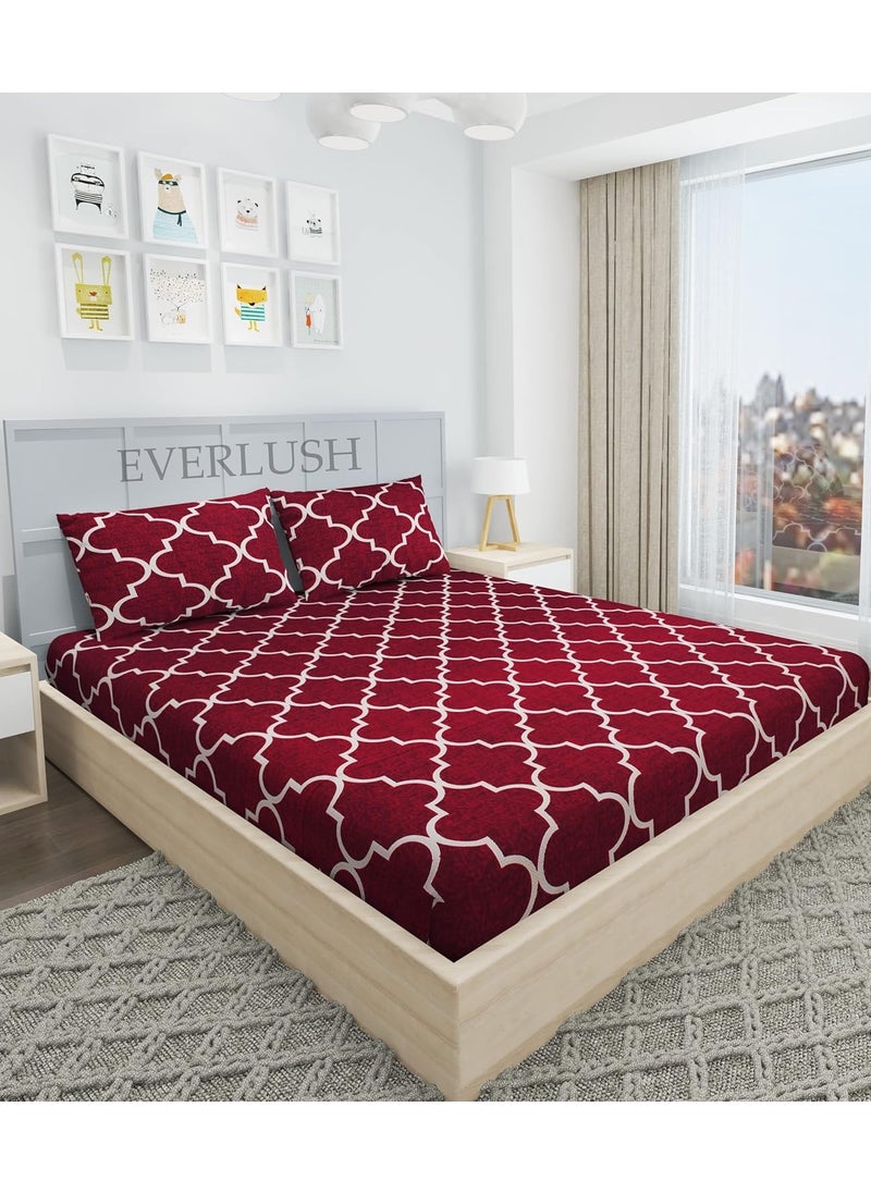 EVERLUSH - Best Fitted Printed Bedsheets Double King Size Bedsheets with 2 Pillow Covers Glace Cotton bedsheet by |EVERLUSH| (Red Carpet, King 72" X 78") - Image 1