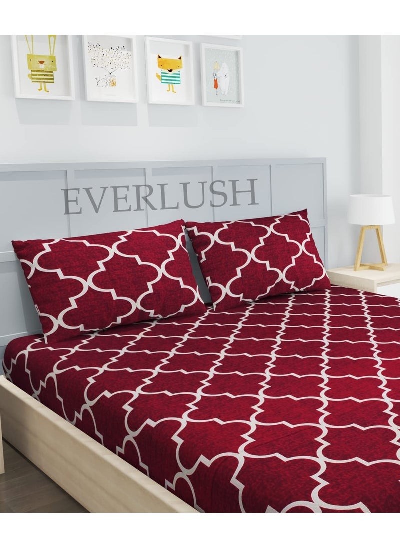 EVERLUSH - Best Fitted Printed Bedsheets Double King Size Bedsheets with 2 Pillow Covers Glace Cotton bedsheet by |EVERLUSH| (Red Carpet, King 72" X 78") - Image 1