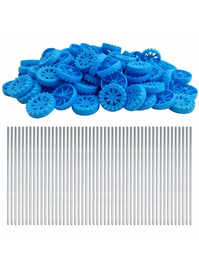 EUDAX 30mmx8mm Plastic Roll 2mm Dia Shaft Toys Wheel and 2mmx100mm STEM Shaft Round Rod Axles for DIY Toy RC Car Truck Boat Helicopter Model Part (Blue, 100pcs) - Image 1