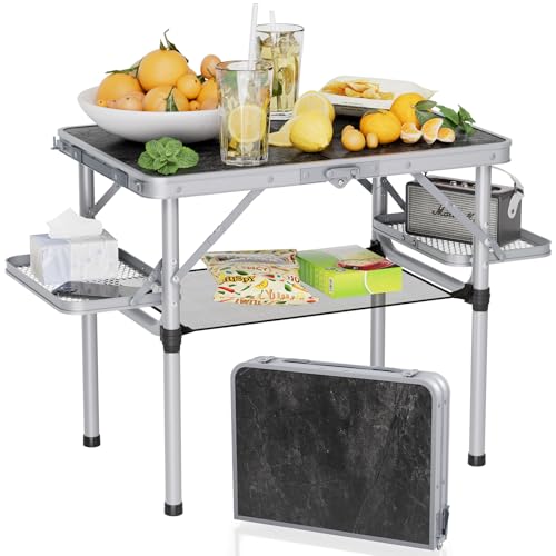 Titanker Folding Camping Table Small 2ft Small Camp Table Portable with 50 Extra Space Folding Picnic Beach Table Portable Car Camping Essentials Aluminum Light Solid Silver - Image 1