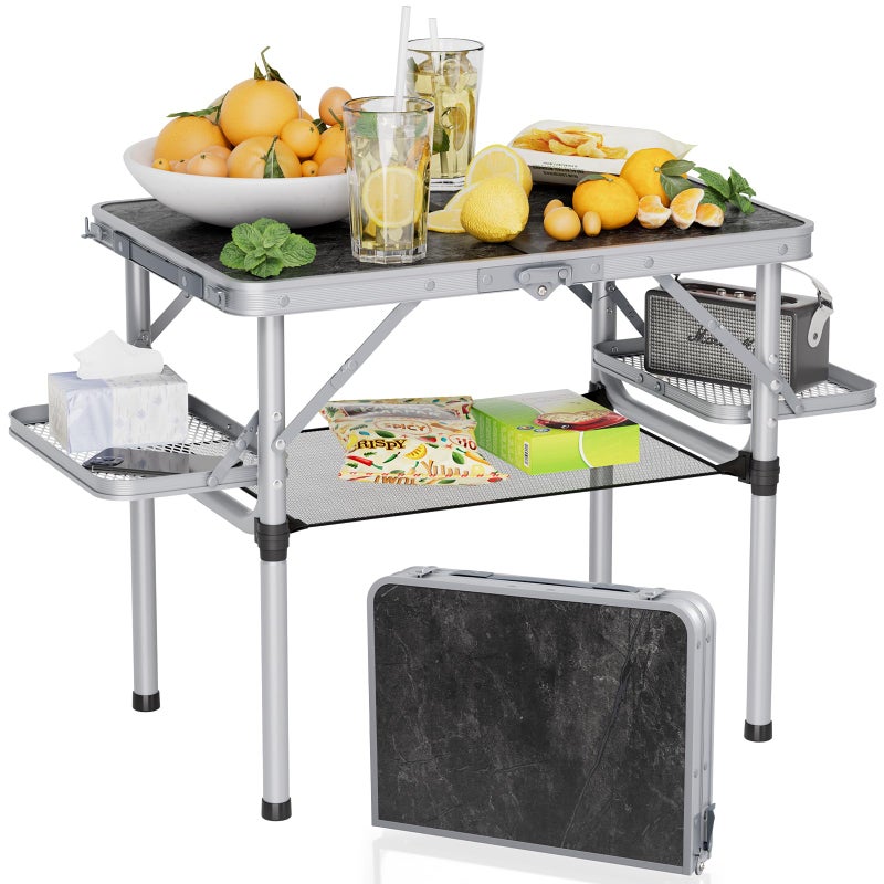 Titanker Folding Camping Table Small 2ft Small Camp Table Portable with 50 Extra Space Folding Picnic Beach Table Portable Car Camping Essentials Aluminum Light Solid Silver - Image 2