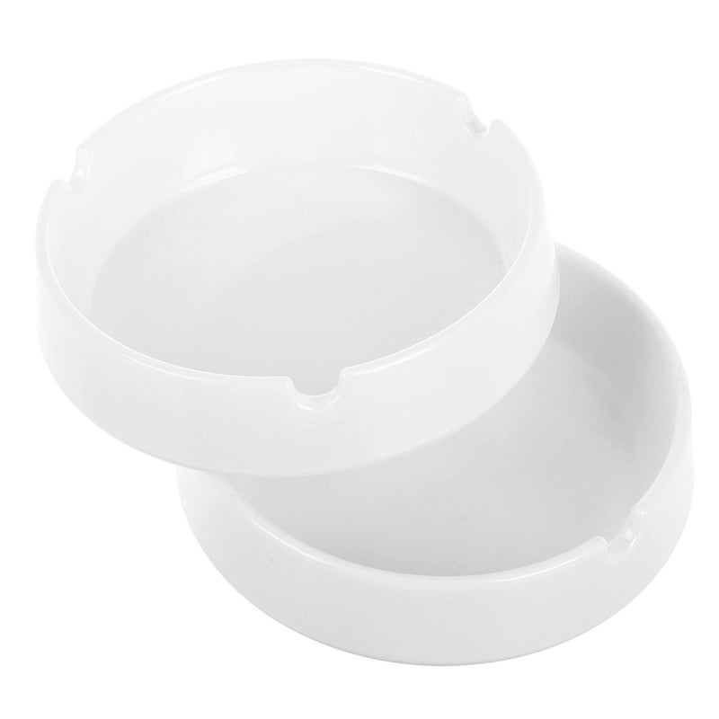 White Melamine 2pc Ashtray Set For Home Office Patio Desktop Cigar Holder Lightweight Ash Tray - Image 2