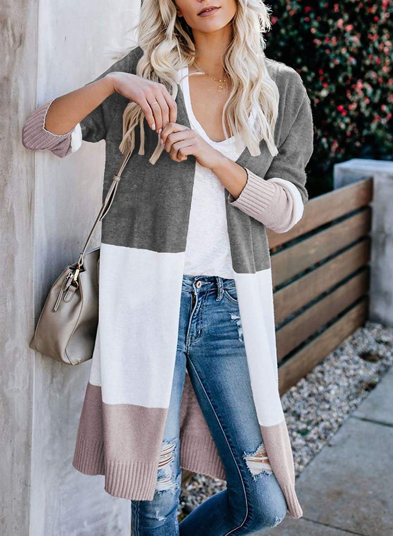 CARDYDONY Women Knitwear Long Sleeve Basic Knit Cardigan Sweater Gray B S - Image 3