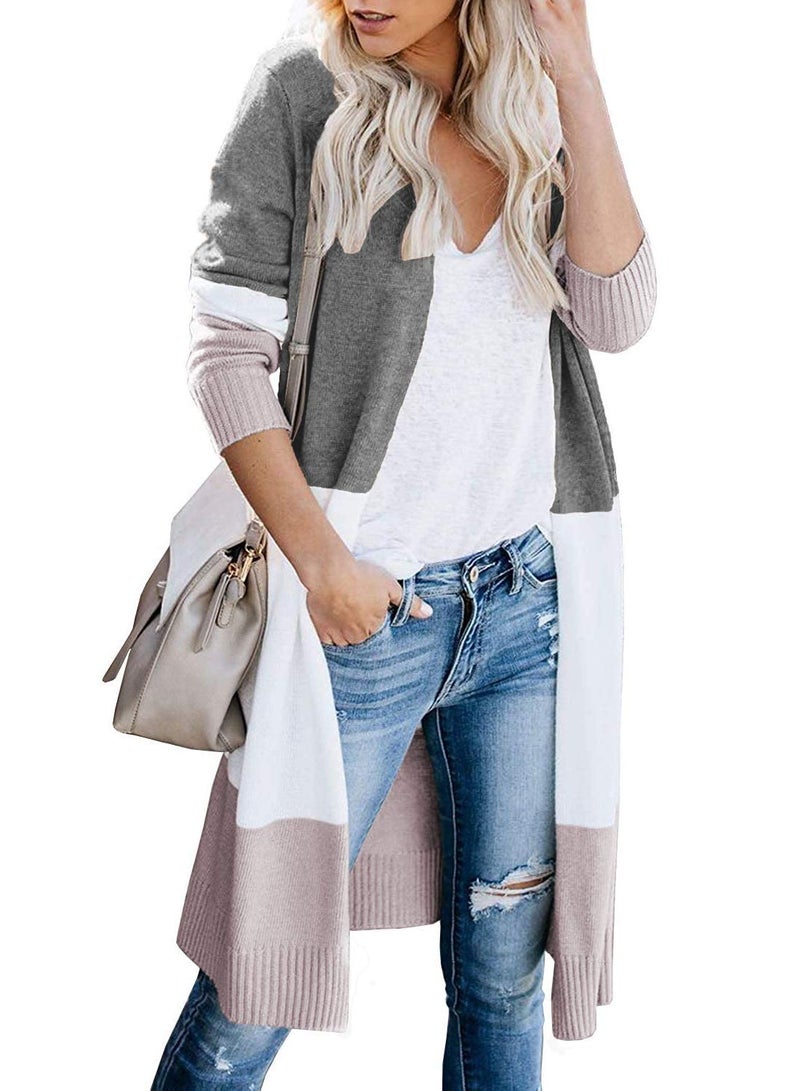 CARDYDONY Women Knitwear Long Sleeve Basic Knit Cardigan Sweater Gray B S - Image 1