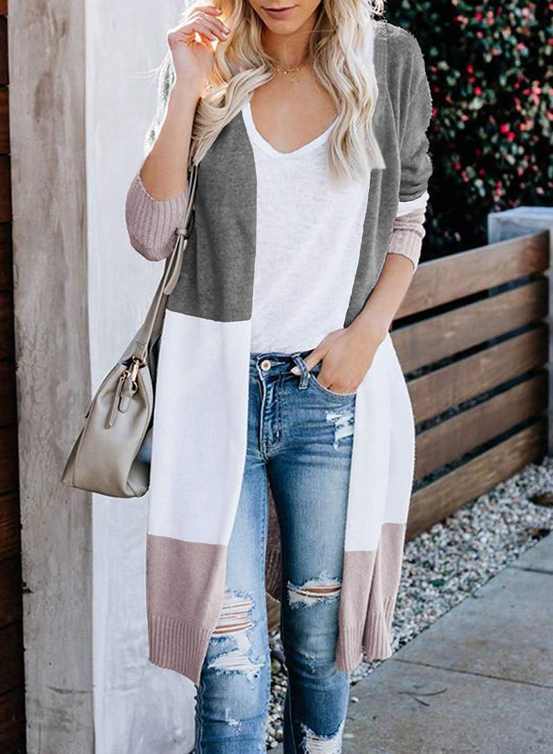 CARDYDONY Women Knitwear Long Sleeve Basic Knit Cardigan Sweater Gray B S - Image 2