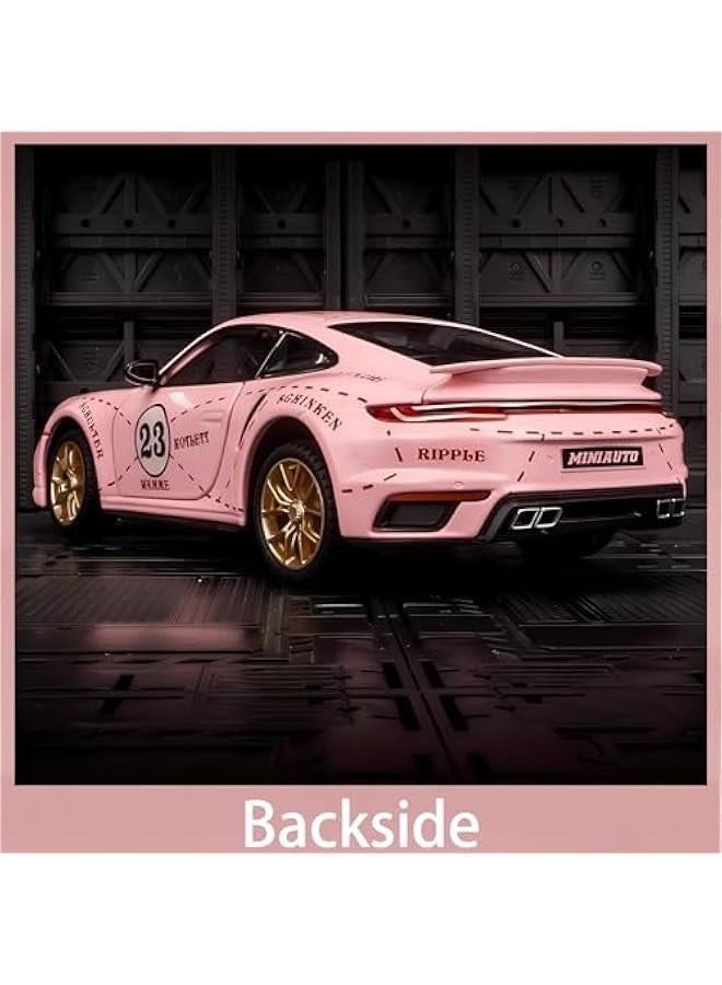 Toy Car Model Porsche 911 Turbo S Car Ornaments, Alloy Diecast Car Toy with Display Base, Pull Back Car Toys with Light & Sound for Kids Age 4-8 Girls Gift Pink - Image 5