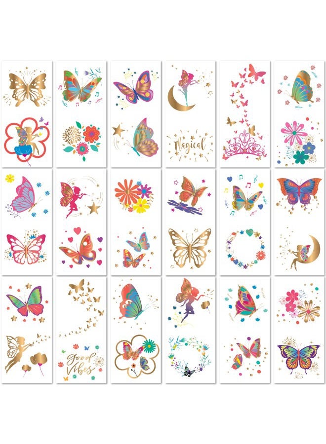 PapaKit Butteries & Fairies 36 Temporary Fake Tattoo Set, 18 Individually Wrapped Sheets | Kids Girls & Boys Birthday Party Favor Gift Supply, Non-Toxic Food Grade Ingredients Safe Removable - Image 1