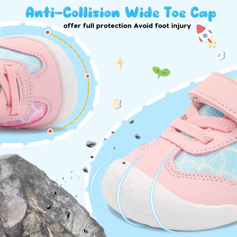 Scurtain Baby Boy Girl Non Slip Walking Shoes Infant Breathable Barefoot Sock Shoes Hard Bottom Indoor Outdoor Rubber Sneakers Pink Size 18-24 Months - Image 3