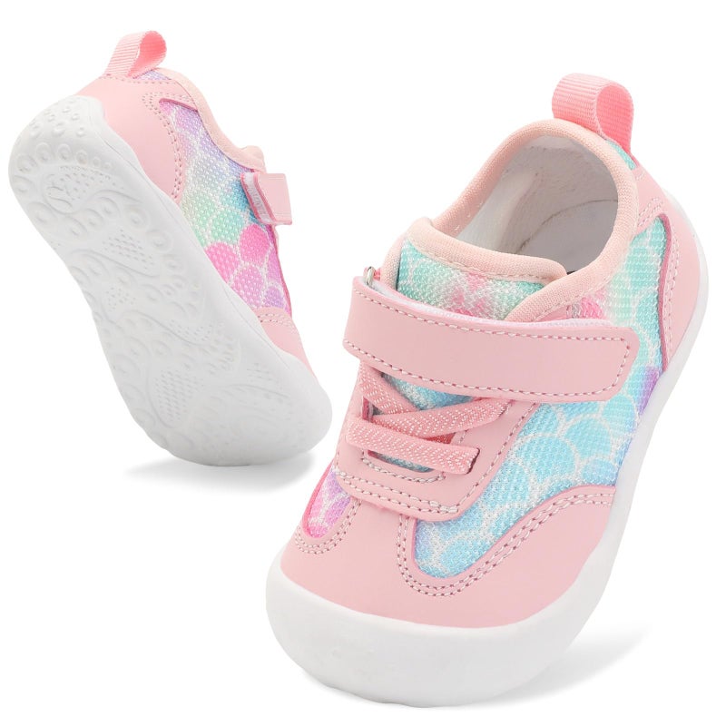 Scurtain Baby Boy Girl Non Slip Walking Shoes Infant Breathable Barefoot Sock Shoes Hard Bottom Indoor Outdoor Rubber Sneakers Pink Size 18-24 Months - Image 1