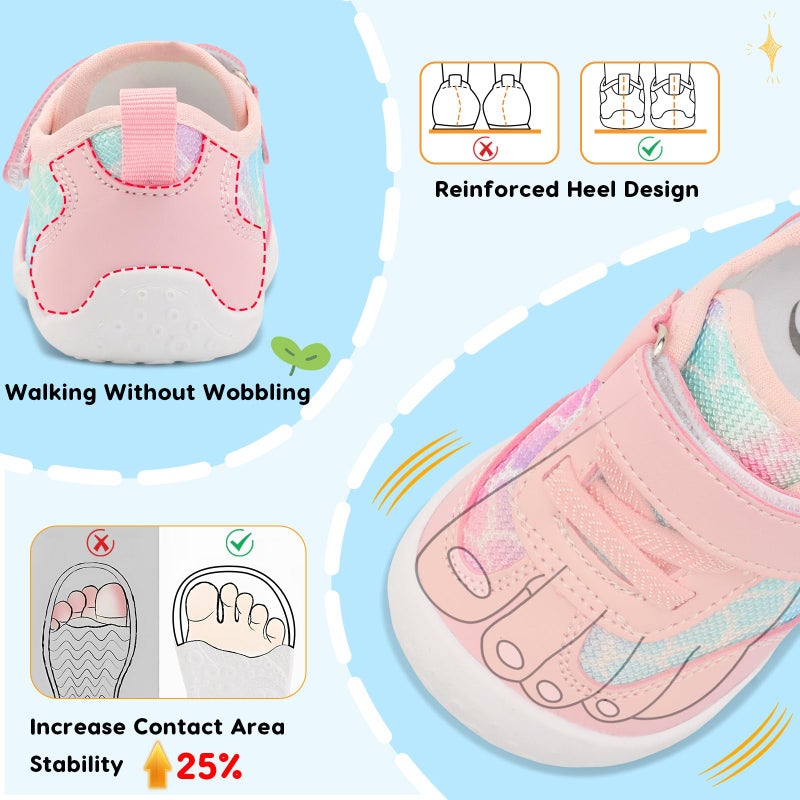Scurtain Baby Boy Girl Non Slip Walking Shoes Infant Breathable Barefoot Sock Shoes Hard Bottom Indoor Outdoor Rubber Sneakers Pink Size 18-24 Months - Image 4