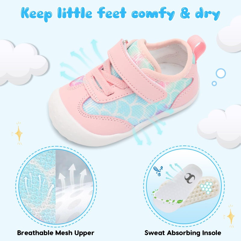 Scurtain Baby Boy Girl Non Slip Walking Shoes Infant Breathable Barefoot Sock Shoes Hard Bottom Indoor Outdoor Rubber Sneakers Pink Size 18-24 Months - Image 5