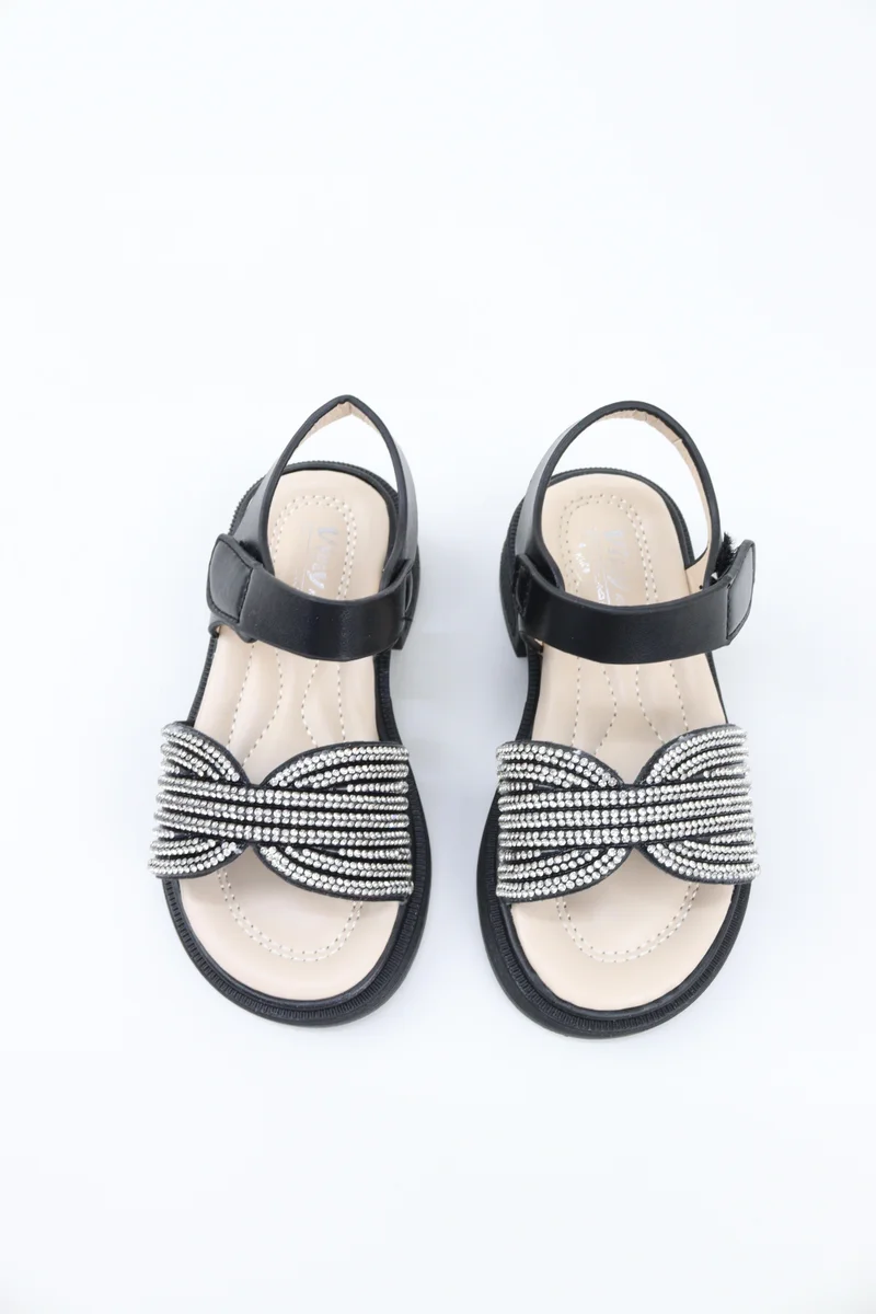Viny VINY Girls Rhinestone Block Heel Sandals – Elegant Dress Sandals for Girls, Low Heel Party & Wedding Sandals, Comfortable Occasion Footwear (Black, Pink, White, Beige)