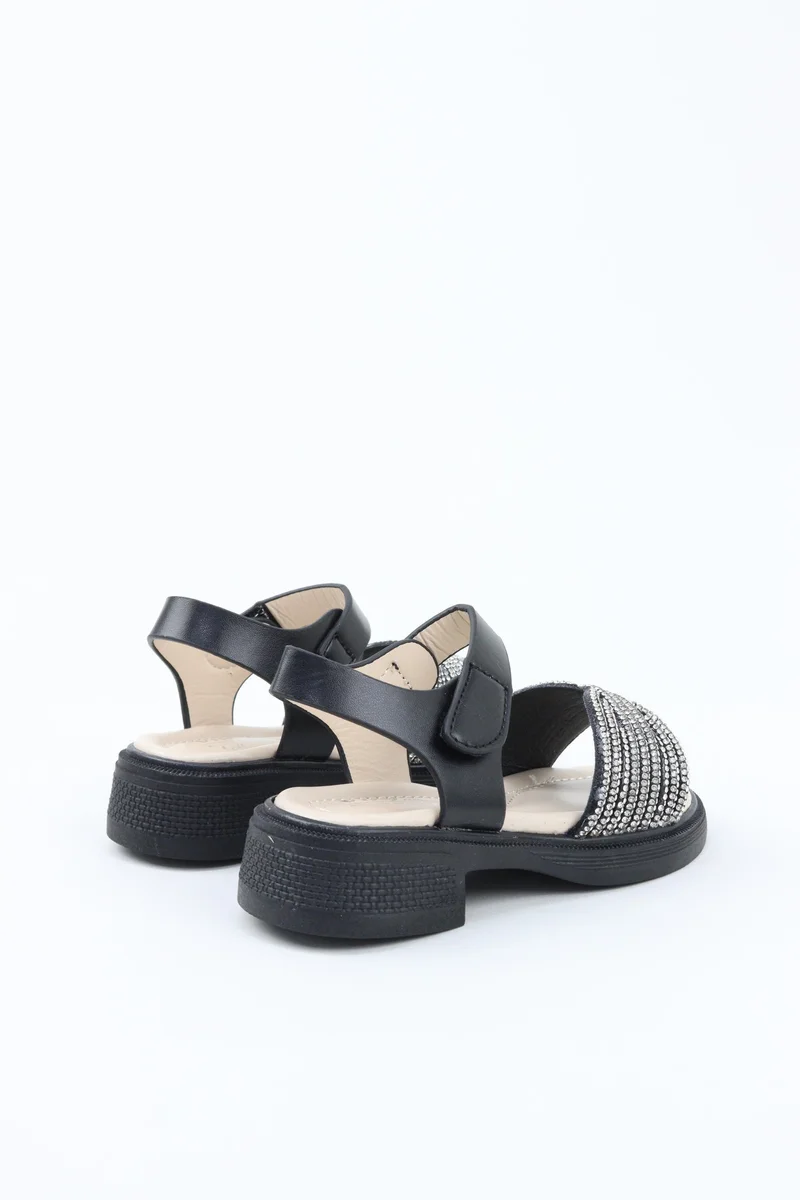 Viny BLACK VINY Girls Rhinestone Block Heel Sandals – Elegant Dress Sandals for Girls, Low Heel Party & Wedding Sandals, Comfortable Occasion Footwear (Black, Pink, White, Beige) for Women | Best Price UAE