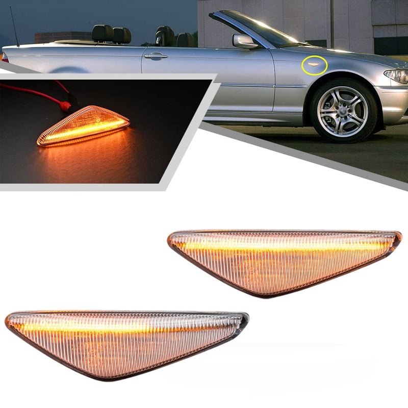 2Pcs Dynamic Blink Amber LED Side Marker Light For BMW 3 Series E46 Coupe Convertible LCI 323Ci 325Ci 328Ci 330Ci 2004-2006 Fender Turn Signal lights Clear Lens