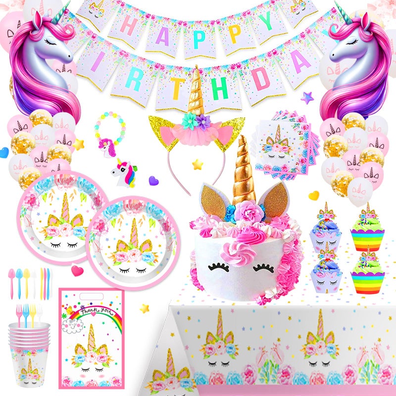Unicorn Birthday Party Supplies - Best Value Unicorn Birthday Decorations Set with Plates, Cups, Napkins, and Cutlery for Party Themes, Perfect Party Decorations for Girls - Image 1
