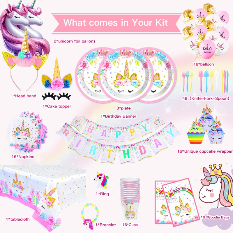 Unicorn Birthday Party Supplies - Best Value Unicorn Birthday Decorations Set with Plates, Cups, Napkins, and Cutlery for Party Themes, Perfect Party Decorations for Girls - Image 2