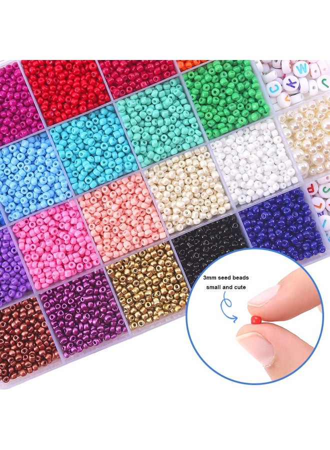 Colorful Beads and Jewelry Making Kit, Small Beads, Colorful Alphabet Letters, Elastic String and Scissors for Bracelet and Jewelry Making, 20,000 Pieces, 20 Colors, Size 3mm - Image 4