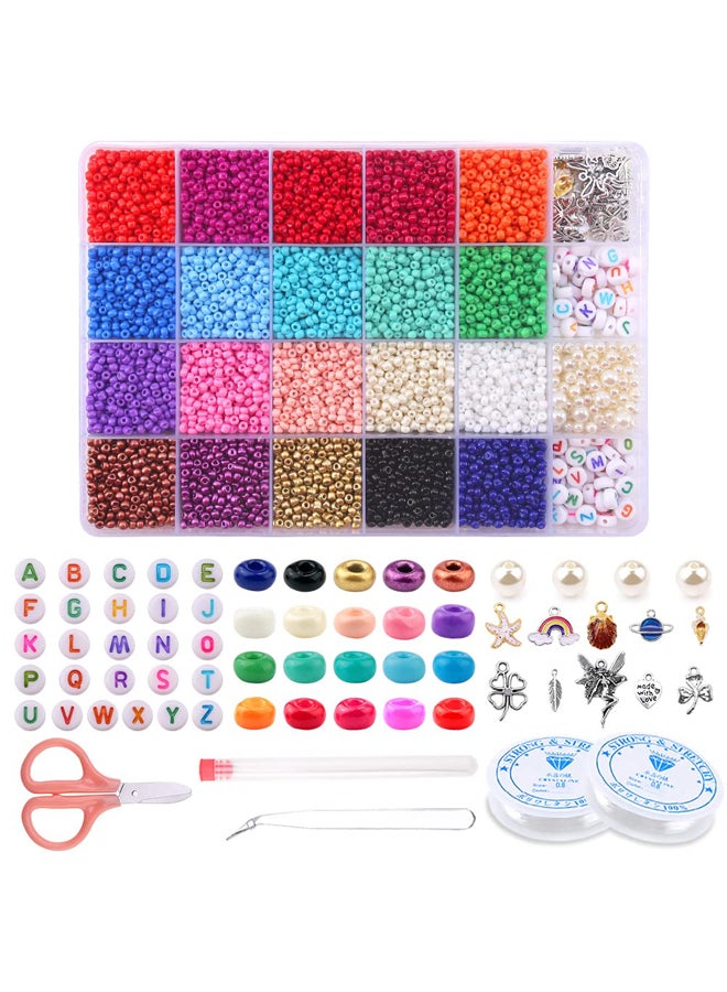 Colorful Beads and Jewelry Making Kit, Small Beads, Colorful Alphabet Letters, Elastic String and Scissors for Bracelet and Jewelry Making, 20,000 Pieces, 20 Colors, Size 3mm - Image 1