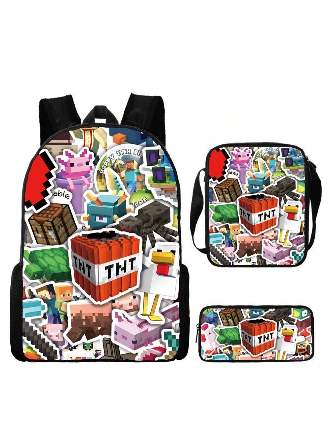 Minecraft backpack pencil case satchel three-piece suit men and women leisure sports travel backpack student school backpack - Image 1