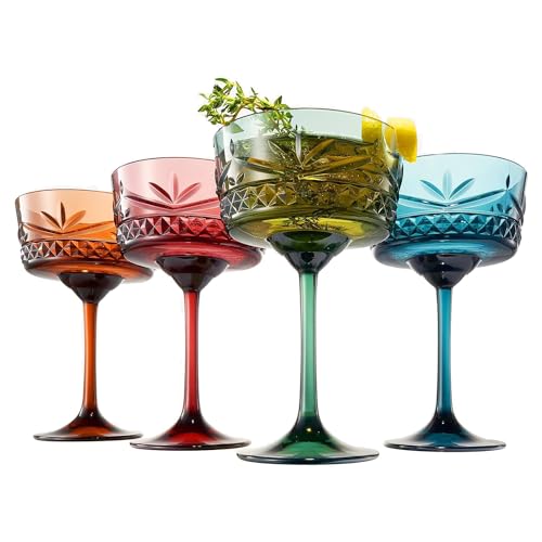 Khen Shatterproof Tritan Stemmed Cocktail & Martini Coupe Glasses, Resalable | 4 Set | Crystal Glass Lookalike Drinkware, Reusable Unbreakable & Shatterproof BPA-free plastic, Outdoor & Indoor 9OZ - Image 1