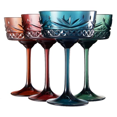 Khen Shatterproof Tritan Stemmed Cocktail & Martini Coupe Glasses, Resalable | 4 Set | Crystal Glass Lookalike Drinkware, Reusable Unbreakable & Shatterproof BPA-free plastic, Outdoor & Indoor 9OZ - Image 2